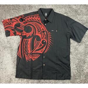 Tanoa Men 2XL Black Red Tribal Shirt Polynesian Print Button Front 100% Cotton